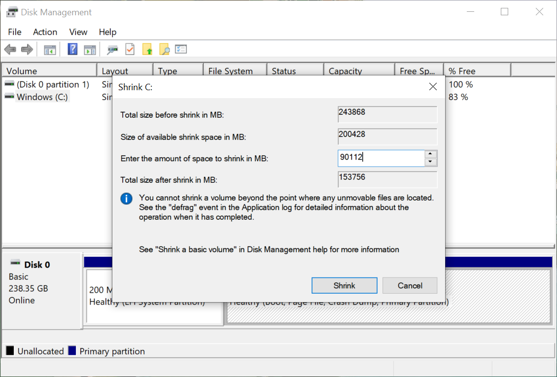 shrink windows partition image